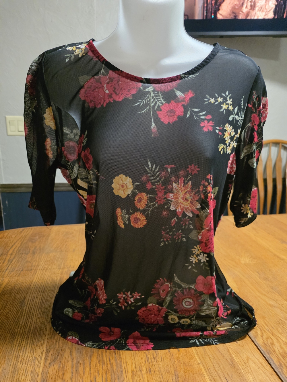 Mesh Sheer Floral Romantic Goth Grunge Ruched Sleeve Festival Shirt